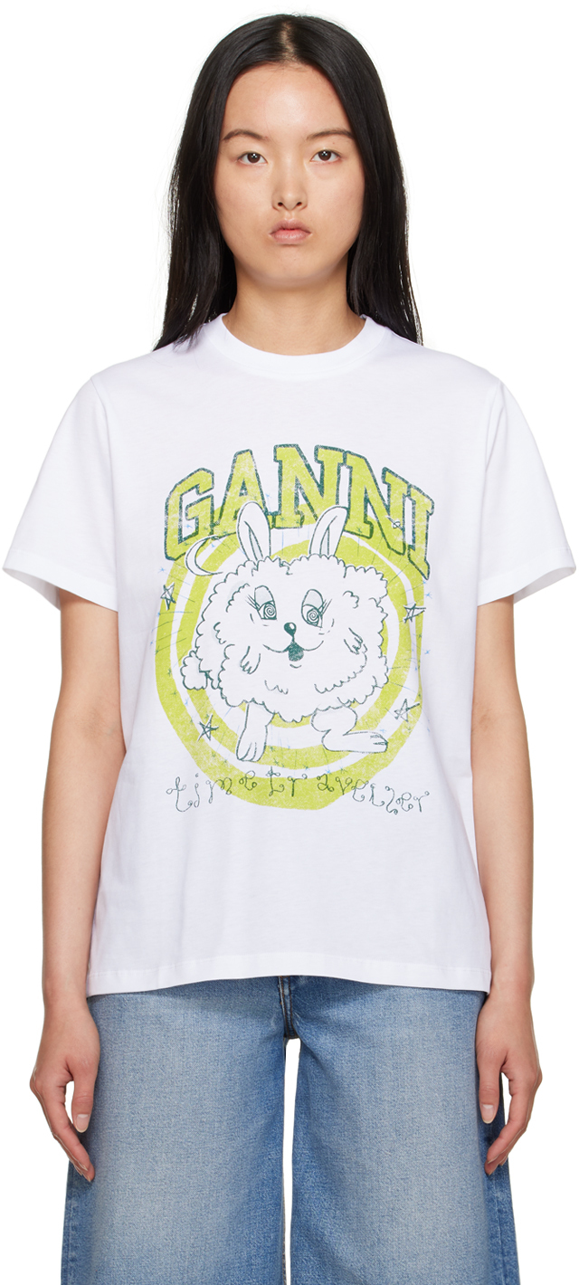 Shop Ganni White Relaxed Bunny T-shirt In 151 Bright White