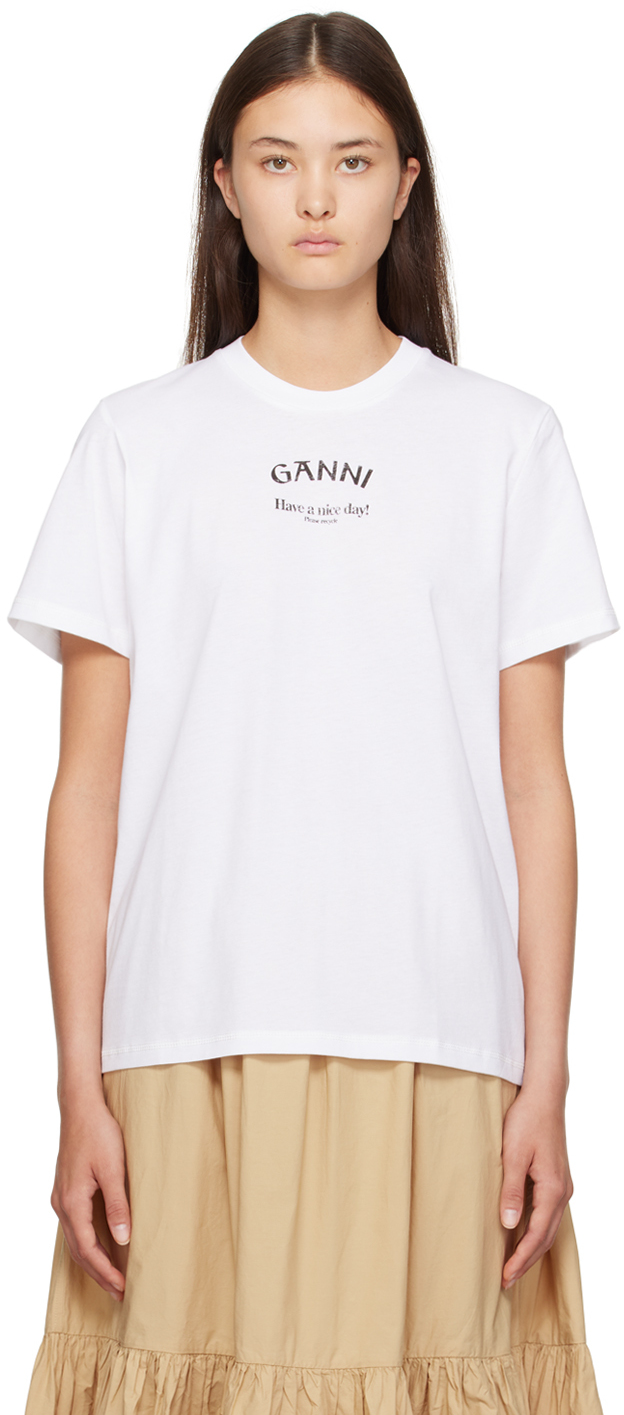 GANNI: White Relaxed T-Shirt | SSENSE