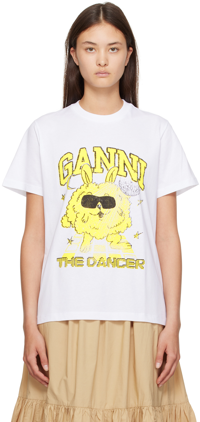 Shop Ganni White Dance Bunny T-shirt In 151 Bright White