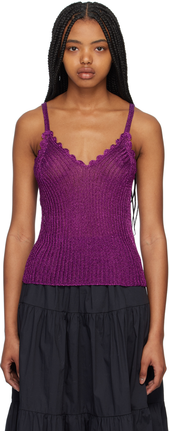 Shop Ganni Purple V-neck Tank Top In 492 Sparkling Grape