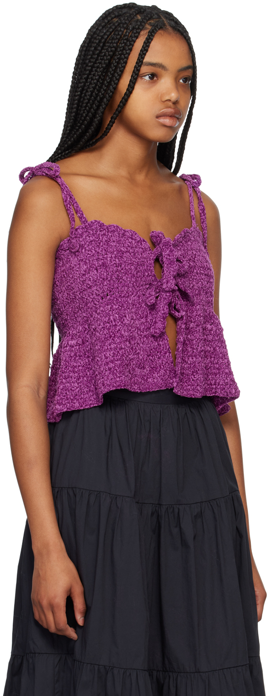 Ganni Purple Open Front Camisole In 492 Sparkling Grape
