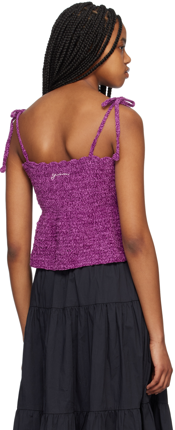 Ganni Purple Open Front Camisole In 492 Sparkling Grape
