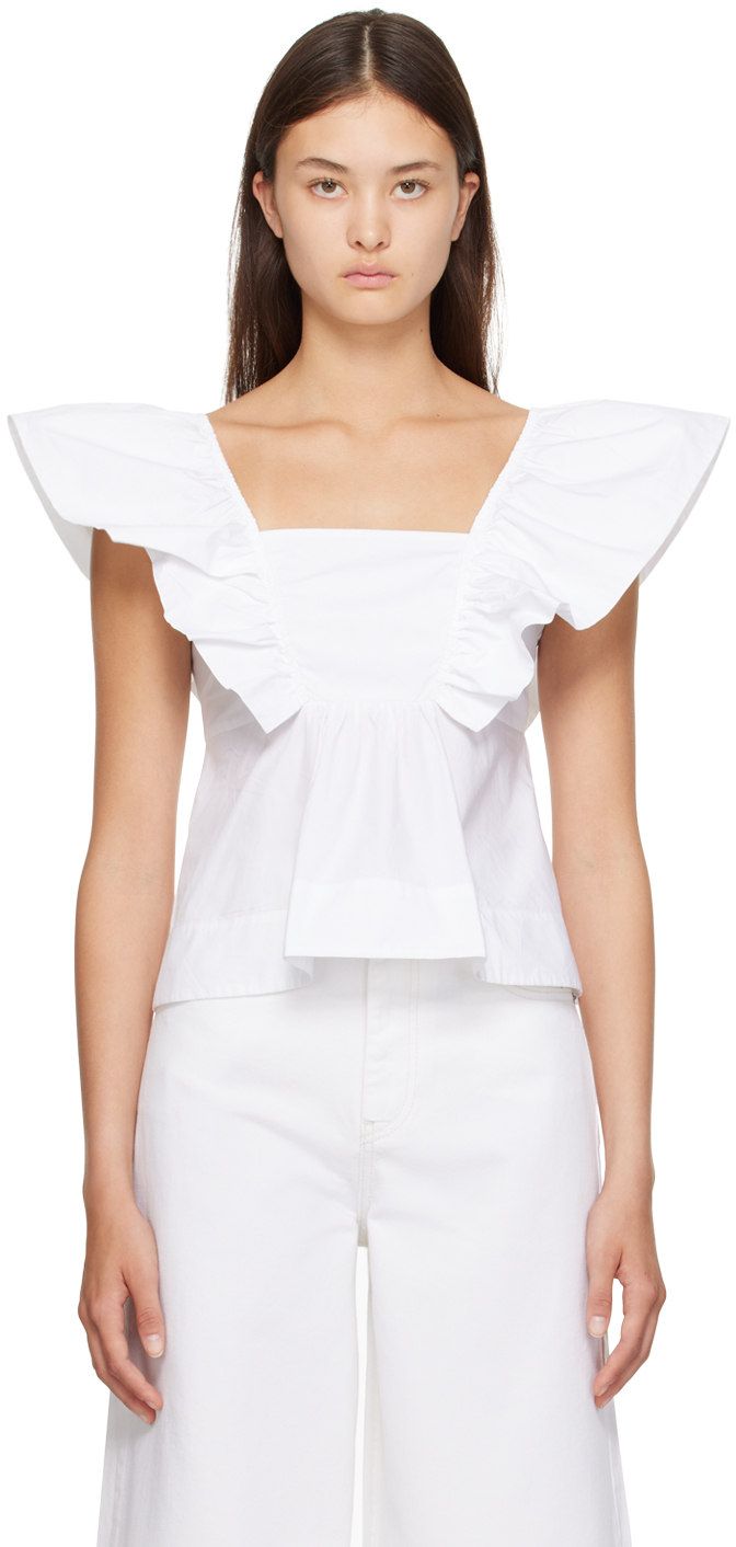 White Ruffle Tank Top by GANNI on Sale