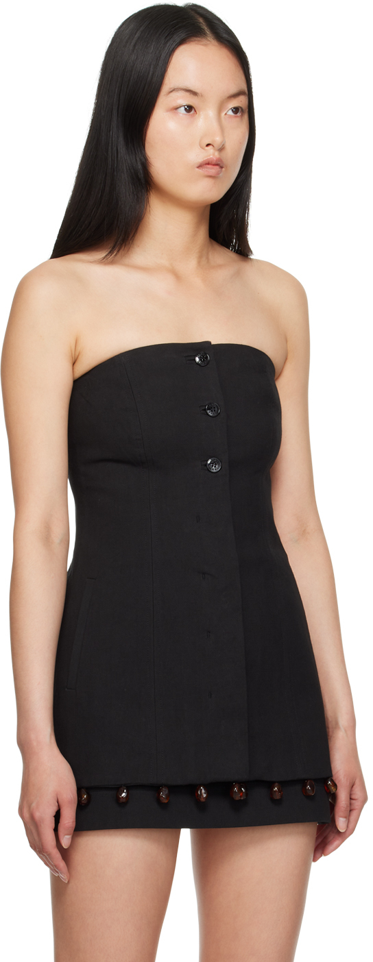 Ganni Strapless Beaded Suiting Top In 099 Black