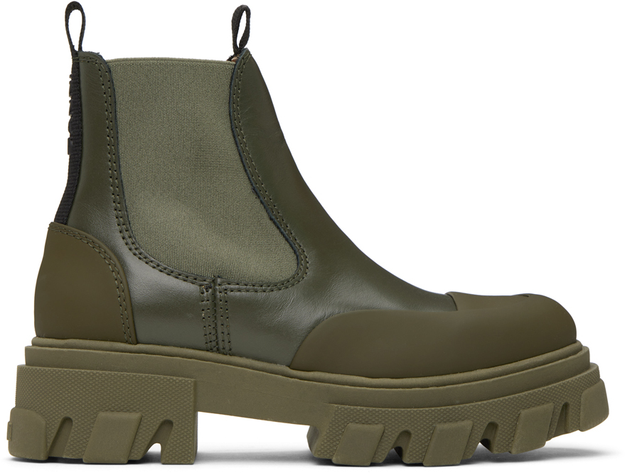 GANNI Khaki Cleated Low Chelsea Boots