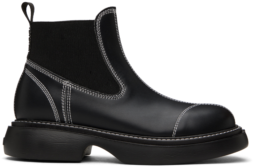 Ganni Black Everyday Low Chelsea Boots In 099 Black