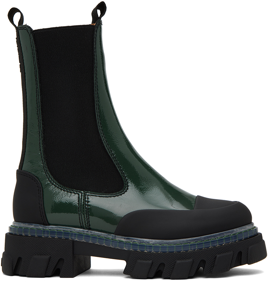 Ganni Green Cleated Chelsea Boots In 844 Posy Green