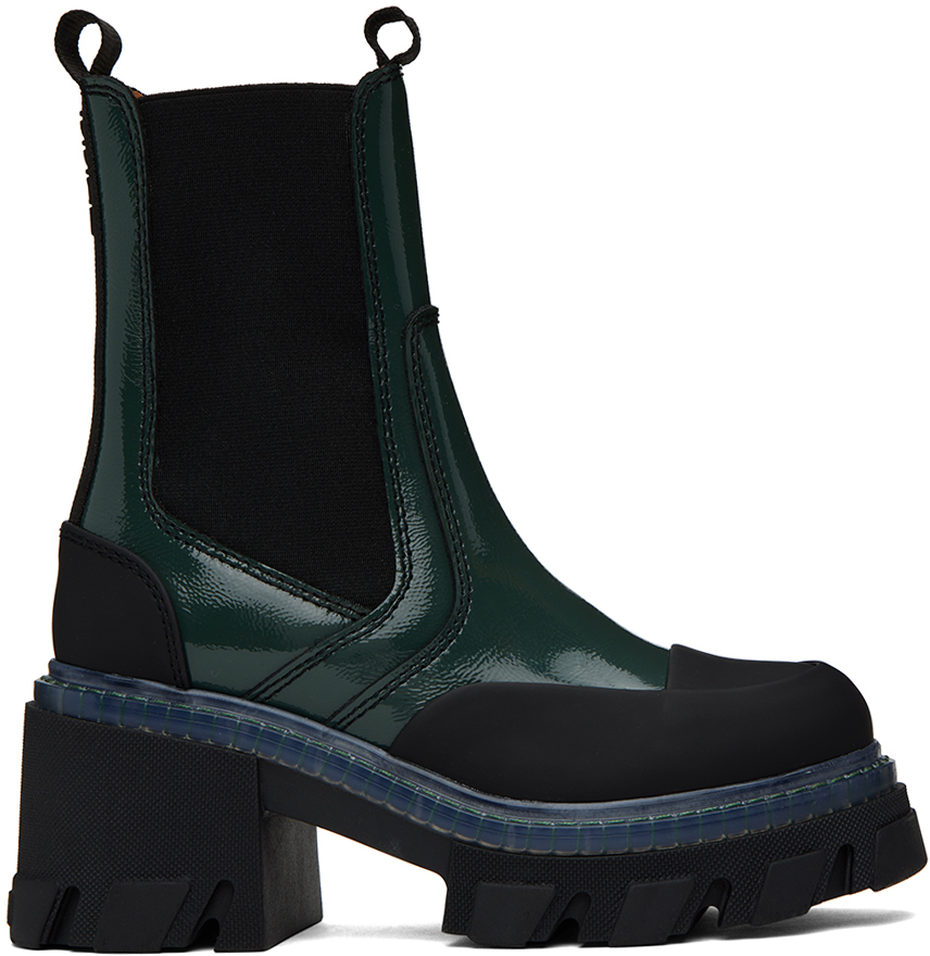 Ganni Green Cleated Boots In 844 Posy Green