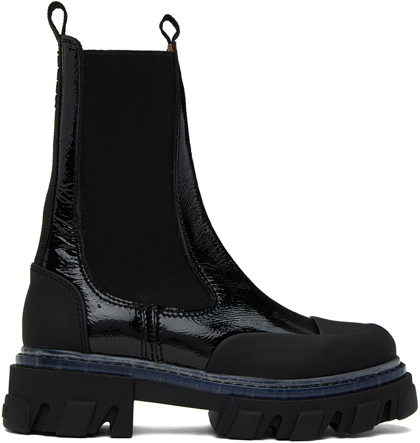 Ganni Black Cleated Chelsea Boots In 099 Black