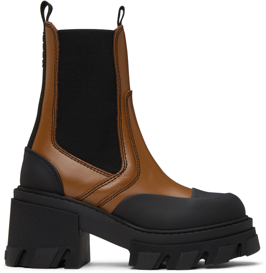 GANNI Brown Cleated Heeled Chelsea Boots