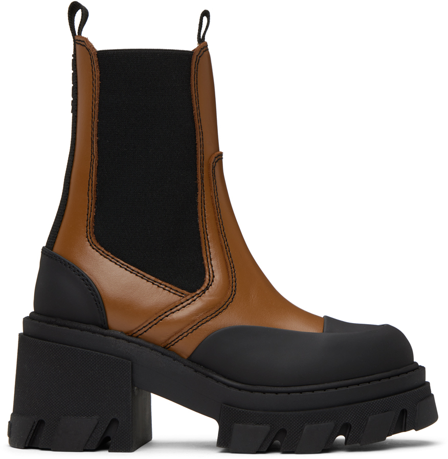 Bottes à semelle et talon haut crantés - Marron