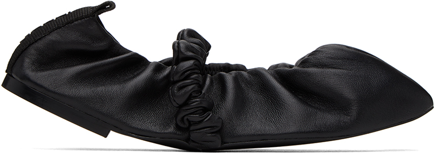 Ganni Black Scrunchie Ballerina Flats In 099 Black