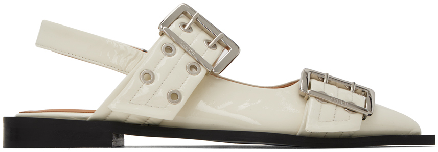 Ganni Off-white Wide Welt Buckle Loafers In 135 Egret