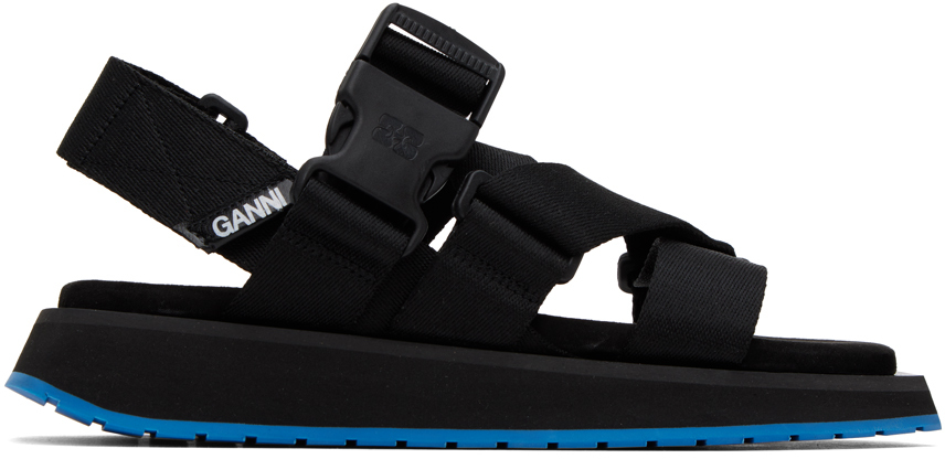 Ganni Performance Webbing Sandals In 099 Black