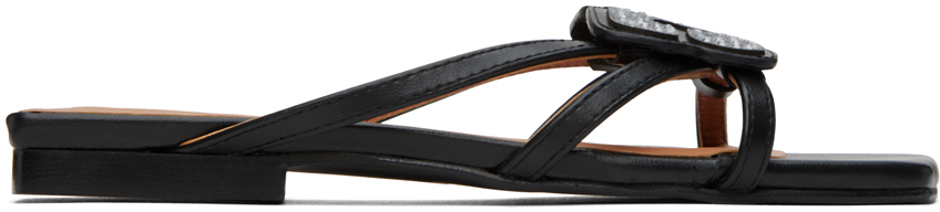 Shop Ganni Black Butterfly Strass Sandals In 099 Black