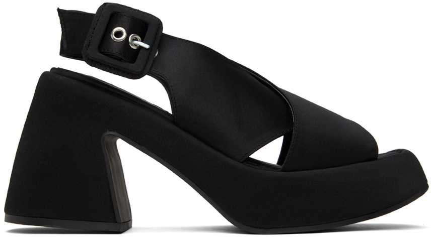Shop Ganni Black Retro Platform Heeled Sandals In 099 Black