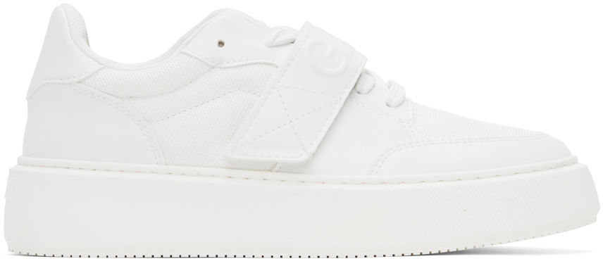 Shop Ganni White Sporty Mix Sneakers In 135 Egret
