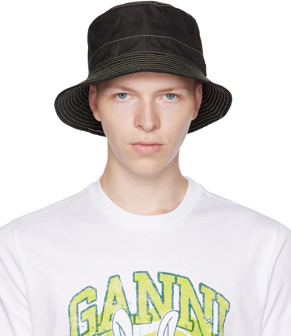 Ganni Black Stitch Bucket Hat In Black 99