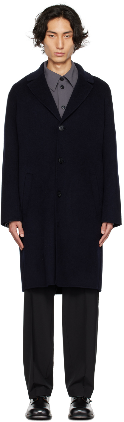 Shop Rohe Navy Notched Lapel Coat In 102 Navy