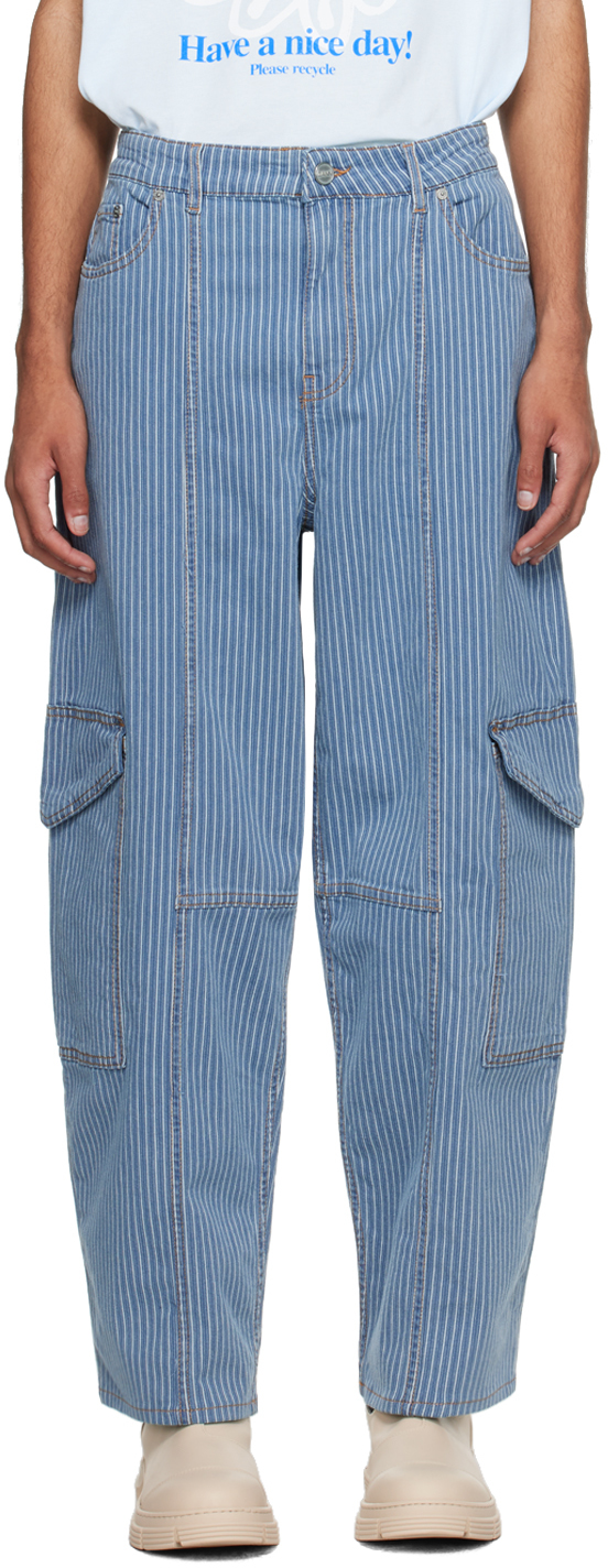 Ganni Blue Light Stripe Cargo Pants In Mid Blue Stone 566