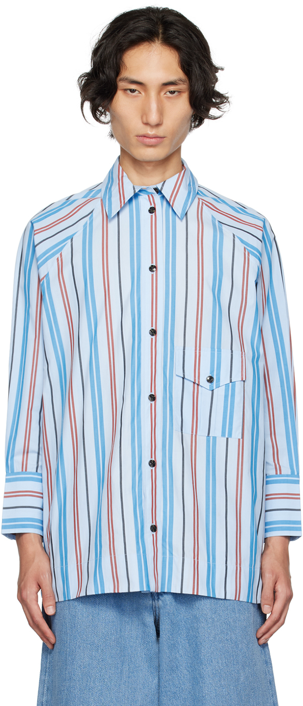 Ganni Blue Striped Shirt In Brilliant Blue 891
