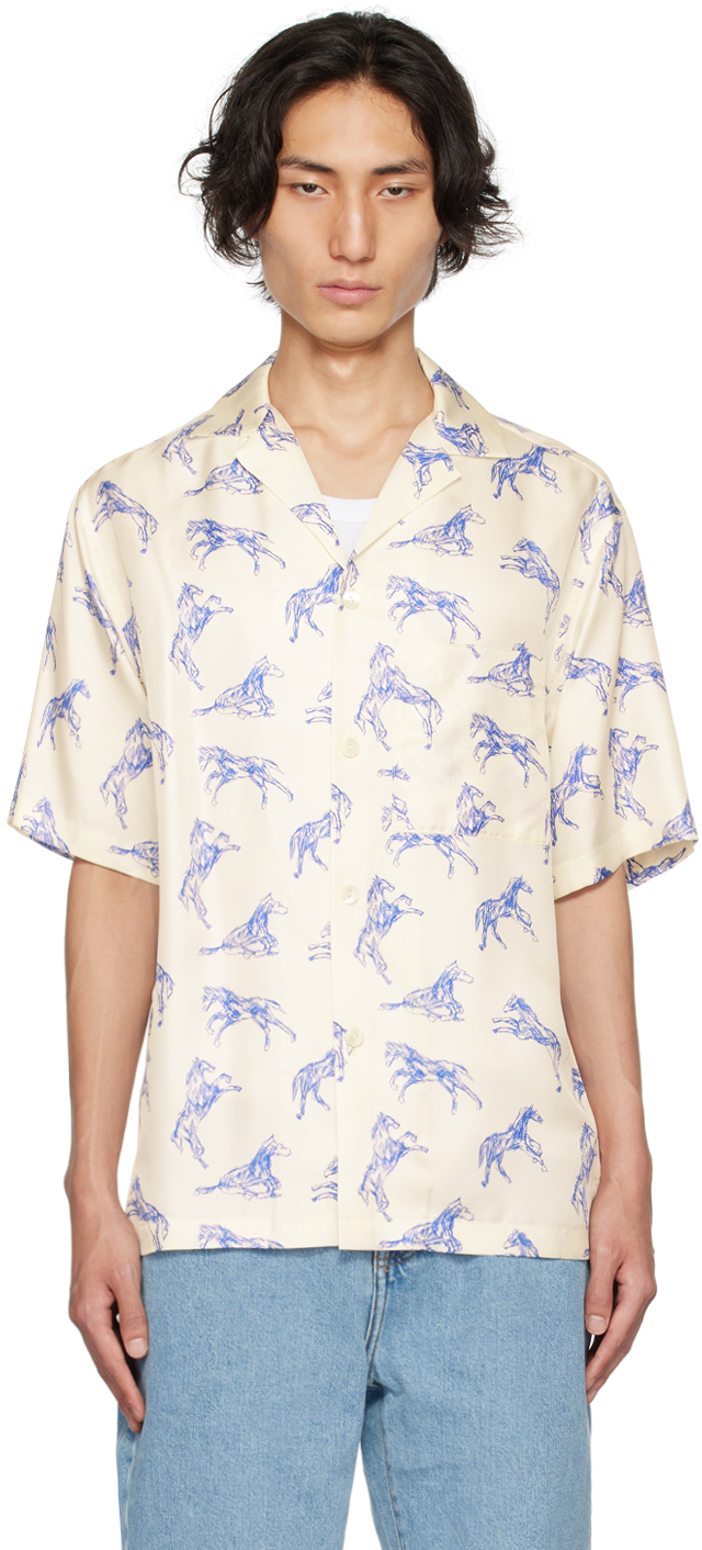 Rohe Off-white Printed Shirt In 360 Horse Print Blue
