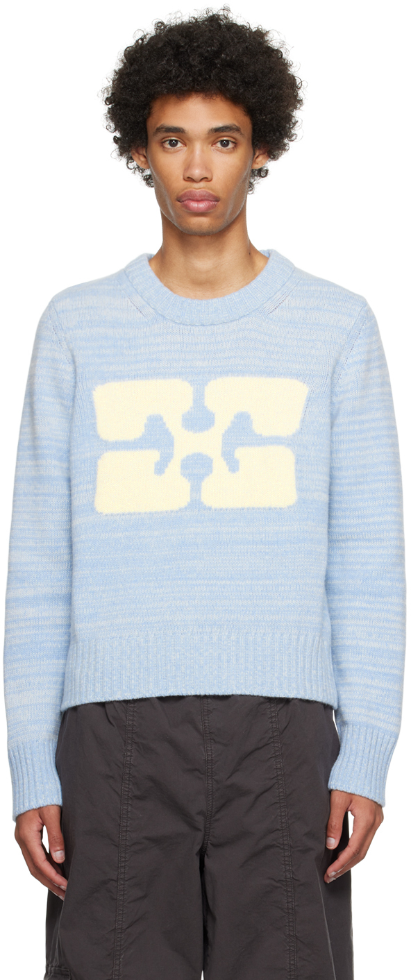Ganni Blue Intarsia Sweater In Ice Water 495