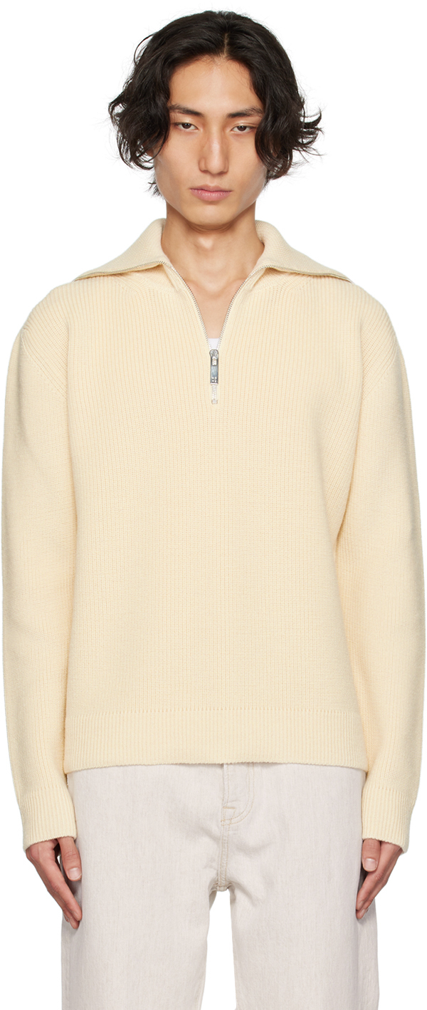 Rohe Ribbed Wool Half-zip Sweater In 105 Off-white