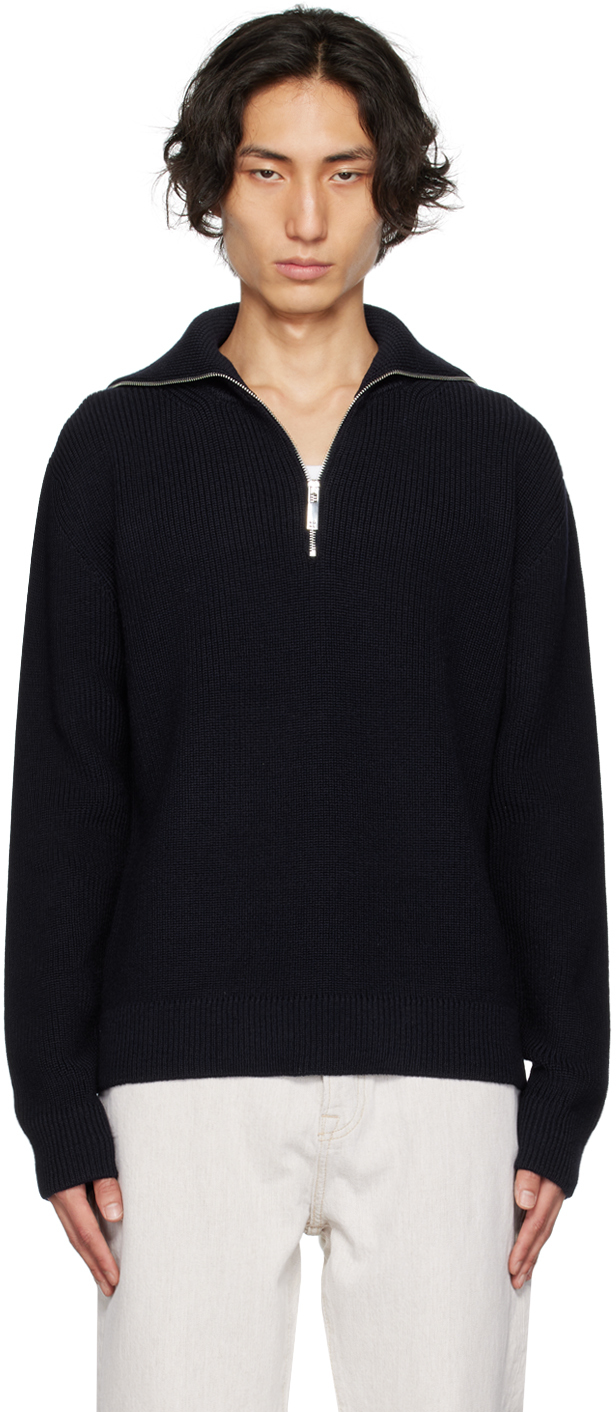 Rohe Navy Half-zip Sweater In 102 Navy