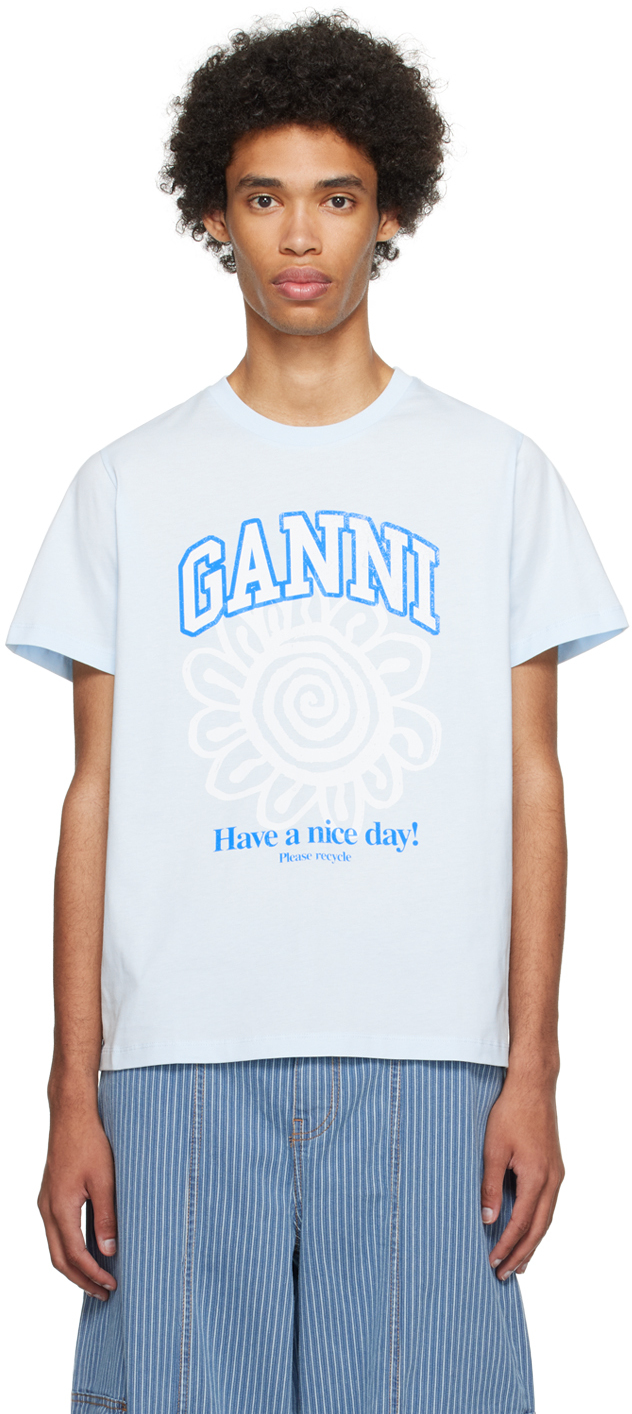 Ganni White Flower Print Short Sleeve T Shirt | ModeSens