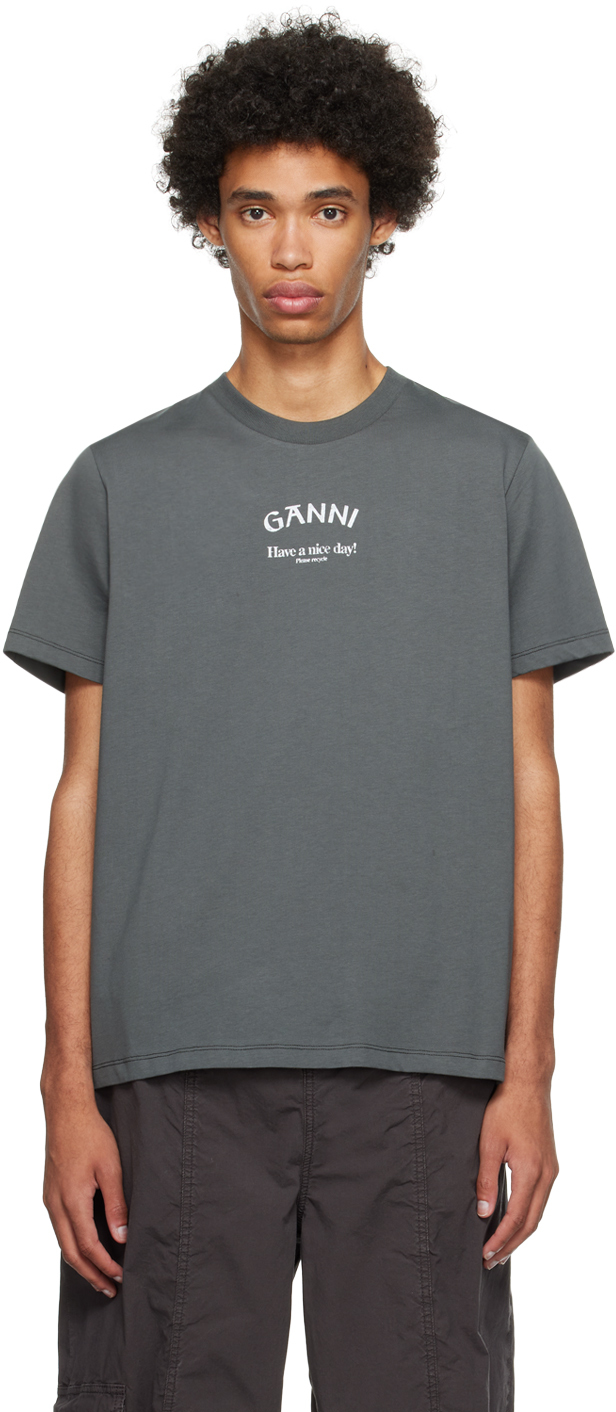 GANNI: Gray 'Ganni' T-Shirt | SSENSE