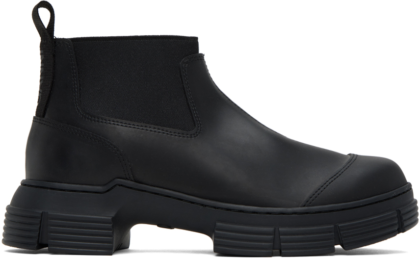 GANNI: Black Crop City Boots | SSENSE Canada