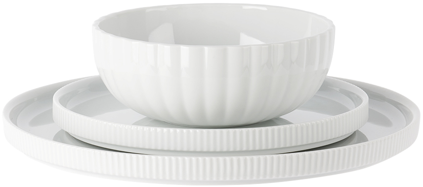 GEORG JENSEN WHITE BERNADOTTE DINNERWARE SET, 3 PCS