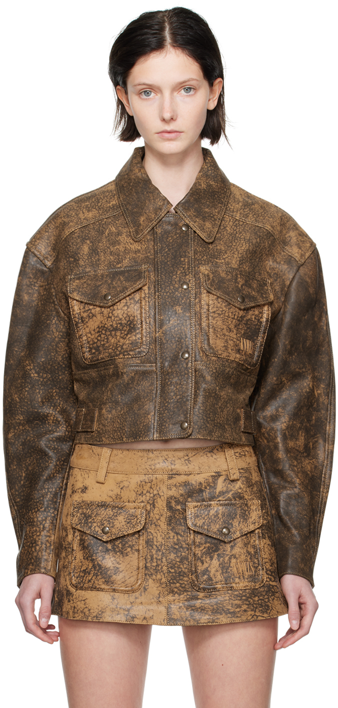 Knwls Womens Hellz Cropped Leather Jacket In Distressed Brown