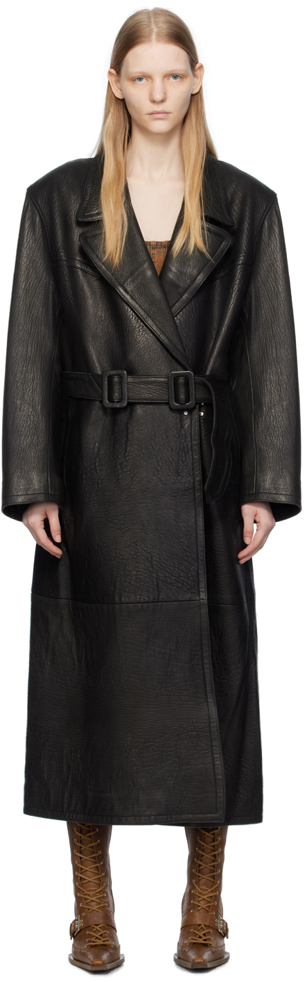 KNWLS SSENSE Exclusive Black Ballis Leather Coat