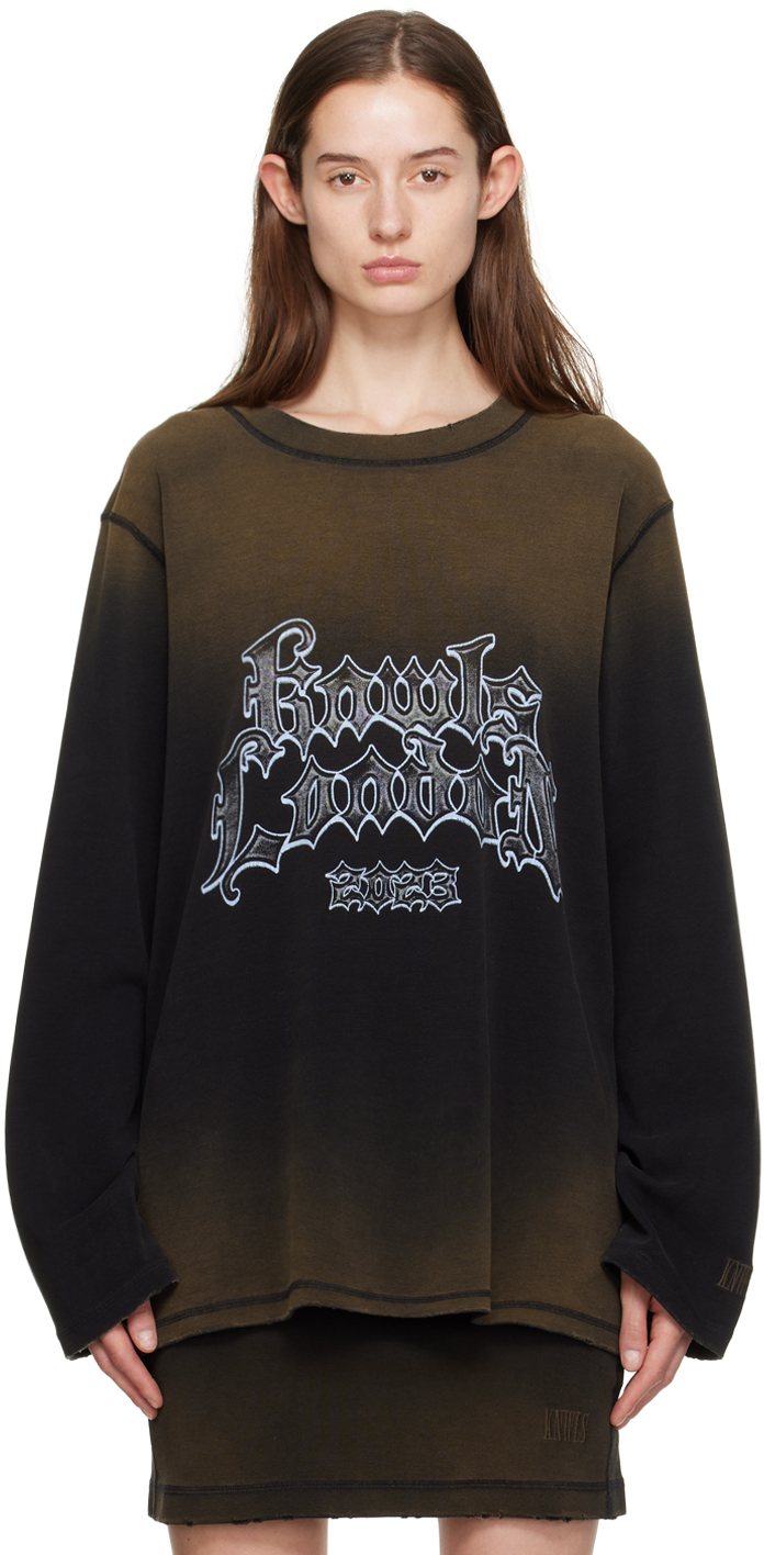 Shop Knwls Black Crng Long Sleeve T-shirt In Darkwash