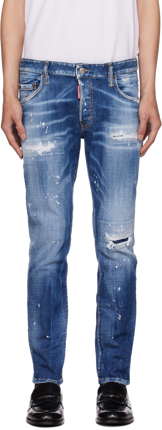 Blue Ripped Skater Jeans by Dsquared2 on Sale