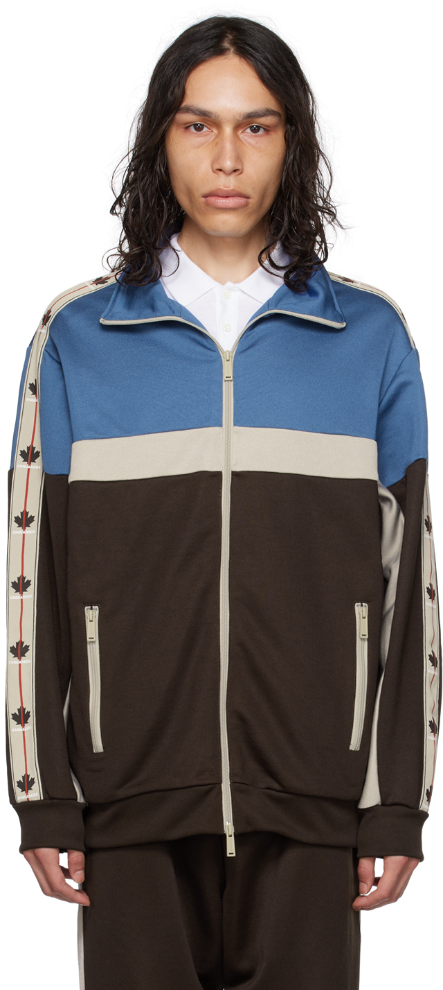 Dsquared2 Cotton Blend Zip Track Jacket In Brown
