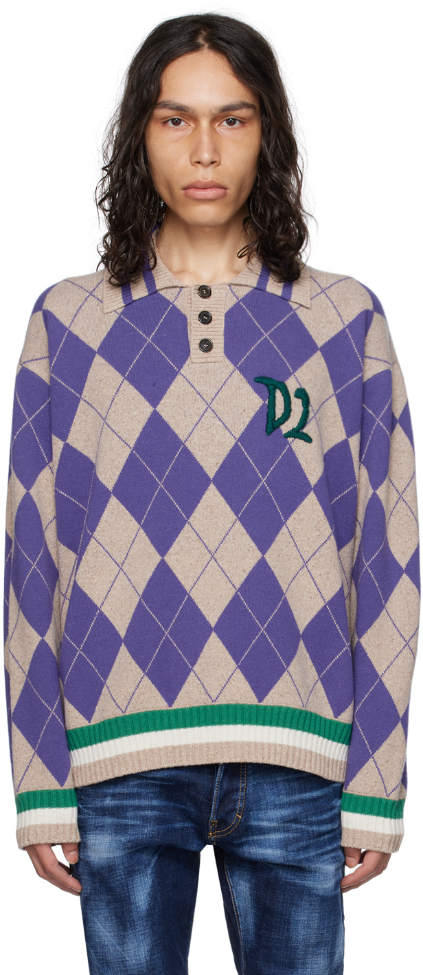 Shop Dsquared2 Beige & Purple Argyle Polo In 963 Multicolor