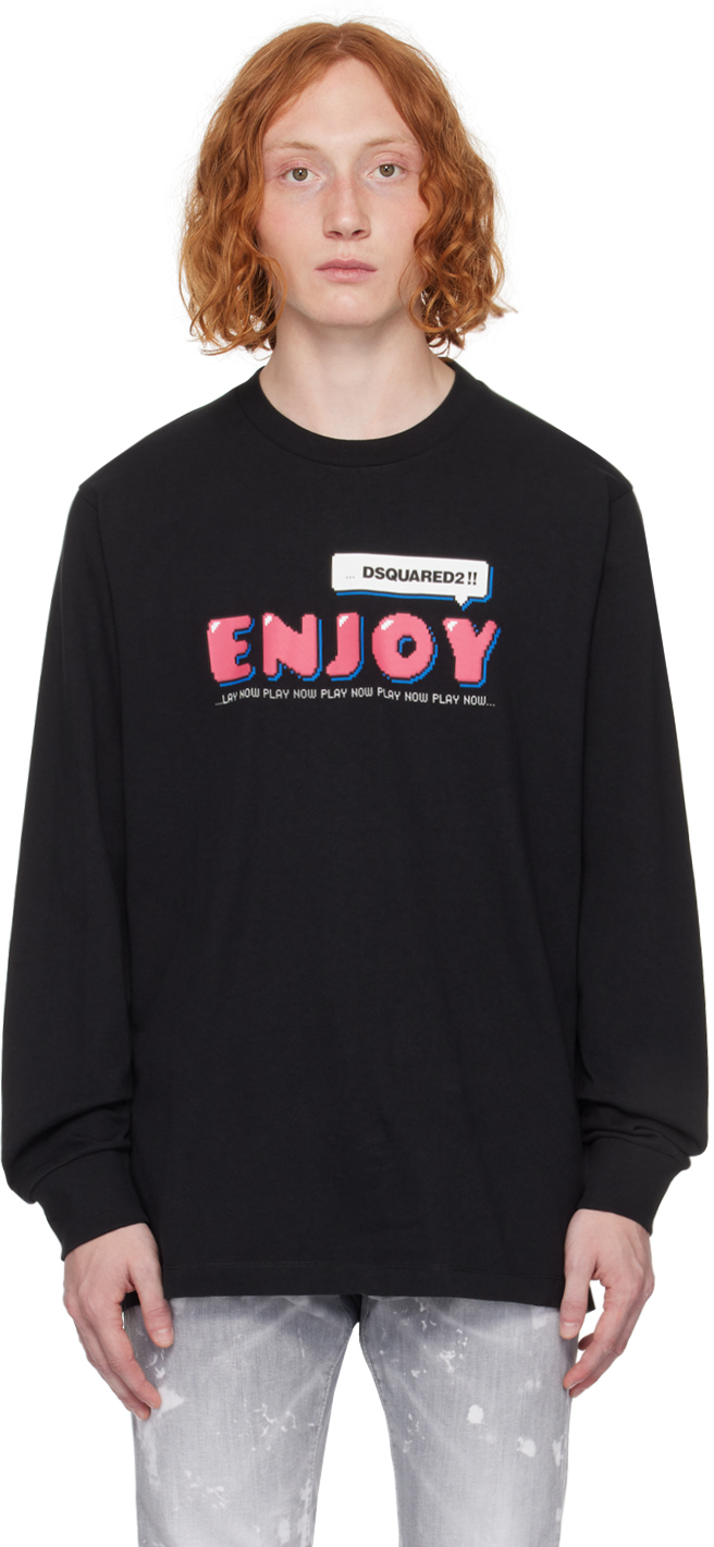 Black 'Enjoy' Skater Long Sleeve T-Shirt