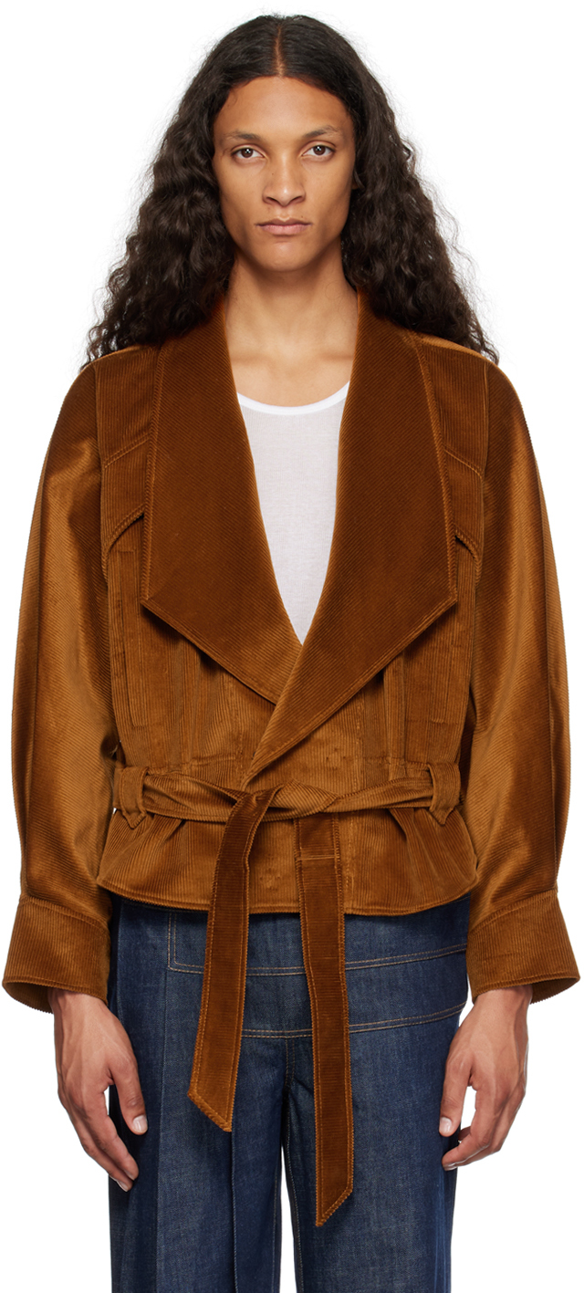 Situationist Brown Belted Jacket In Caramel