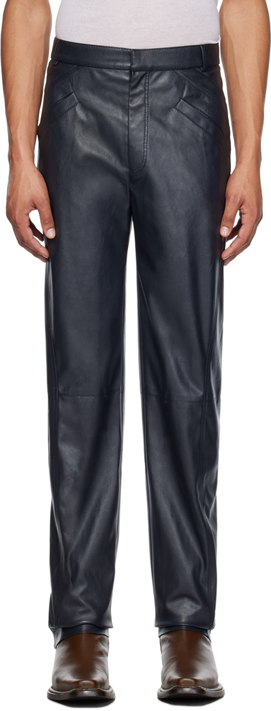 Situationist Navy Yaspis Edition Faux-leather Trousers In Dark Blue