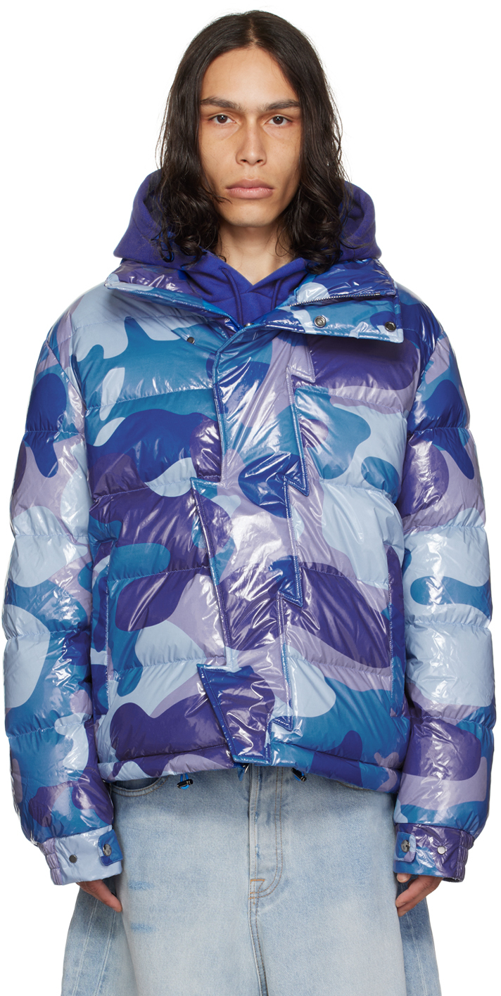 Members Of The Rage Blue Camo Puffer Jacket In Camo Print 16