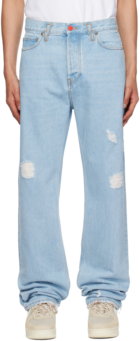 Men's Slim Stretch Ripped Jeans Leopard Zebra pattern Patch Blue Biker Pants  | eBay