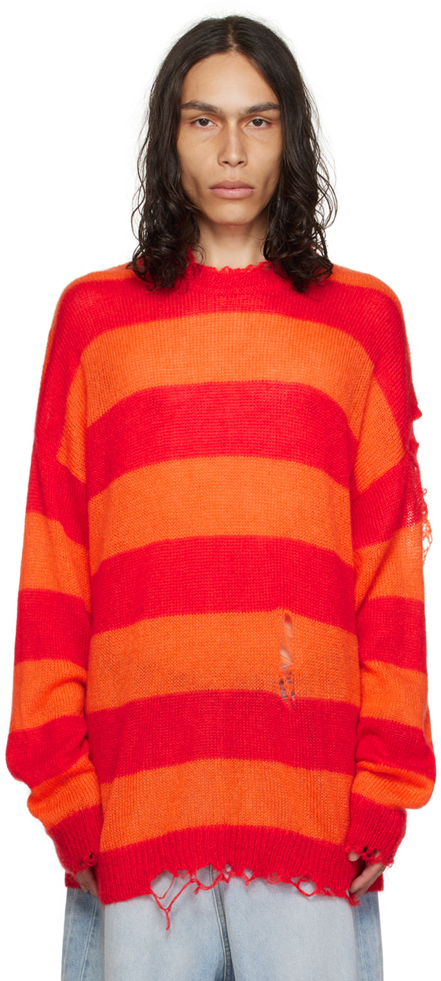 Shop Members Of The Rage Red & Orange Distressed Sweater In Infrared