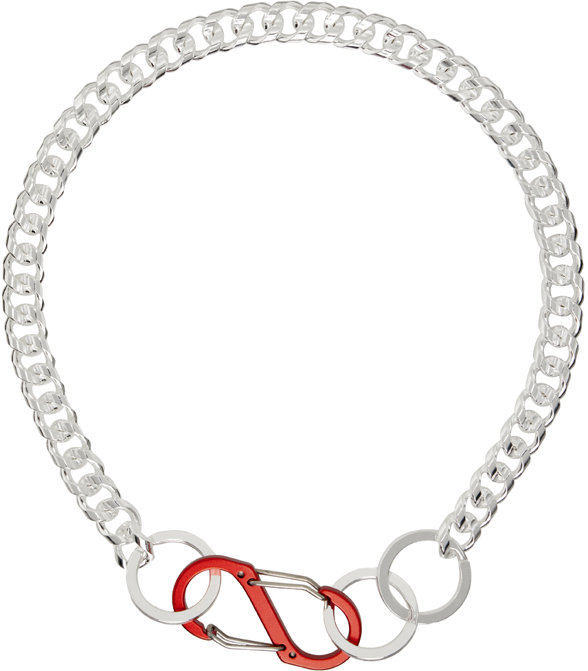 SSENSE Exclusive Silver & Red Curb Chain Necklace