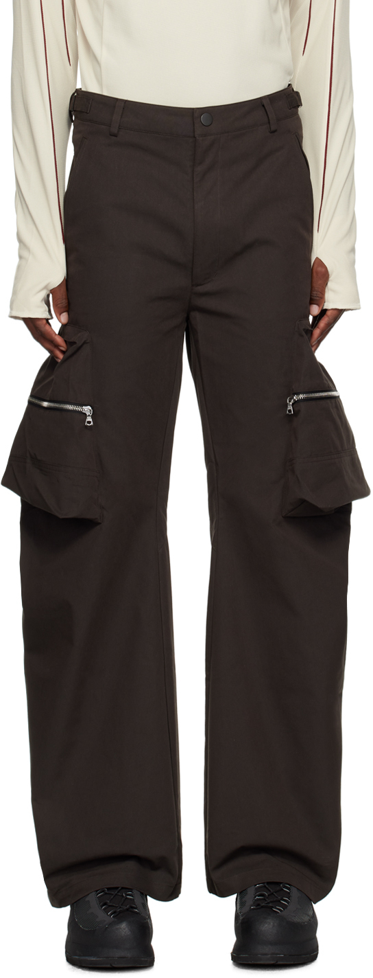 Cmmawear Brown Articulated Cargo Trousers In Dark Brown