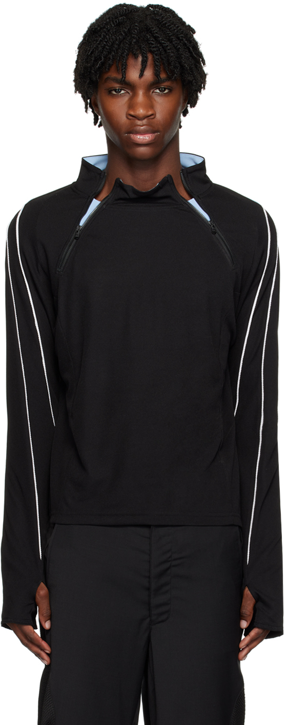 CMMAWEAR: Black Dual Zip Long Sleeve T-Shirt | SSENSE Canada