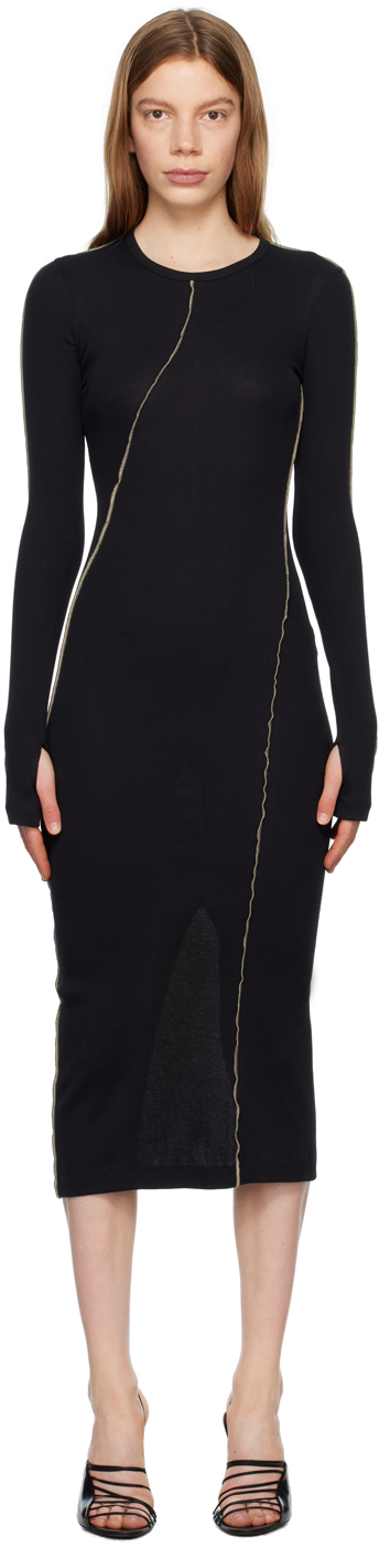 Shop Helmut Lang Black Twisted Midi Dress In Basalt Black - Yvm