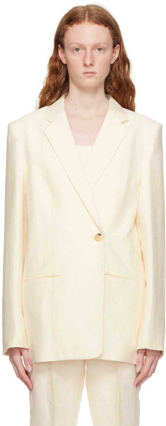 Shop Helmut Lang Off-white Double-breasted Blazer In Ivory - C05
